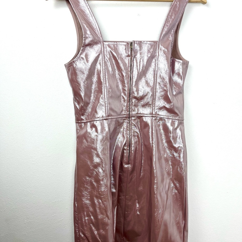 Love Fire Holographic Blush Pink Faux Leather Bodycon Mini Dress Size Small